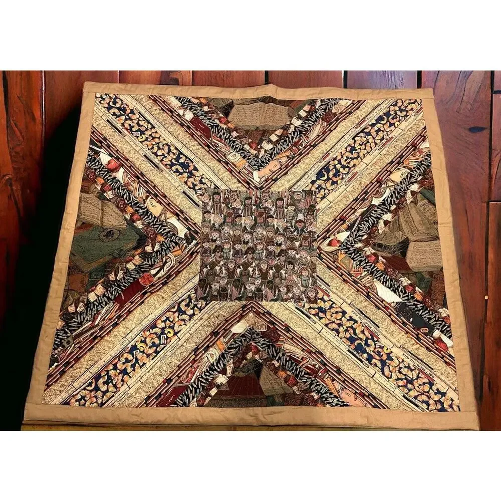 Homemade Book Quilt Children Pencils Brown Tan Wall Hanging 49